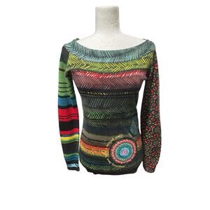 Desigual Women's Pullover Long Sleeve Pattern Sweater Multicolor Sz Medium Y2K